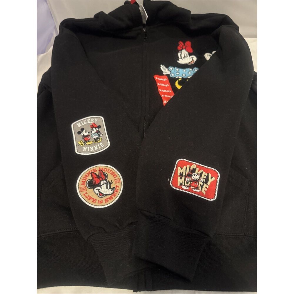 Disney Hoodie Jacket Women's Size XS‎ Black Full Zip Mickey & Minnie Patches NEW - Picture 5 of 9